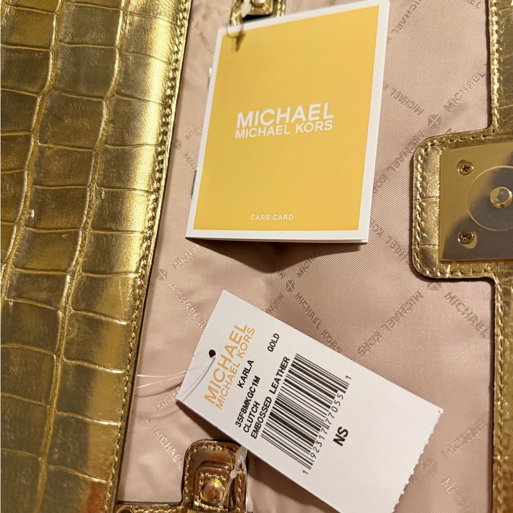 Michael Kors Metallic Gold Croc-Embossed Crossbody Bag - Picture 9 of 10